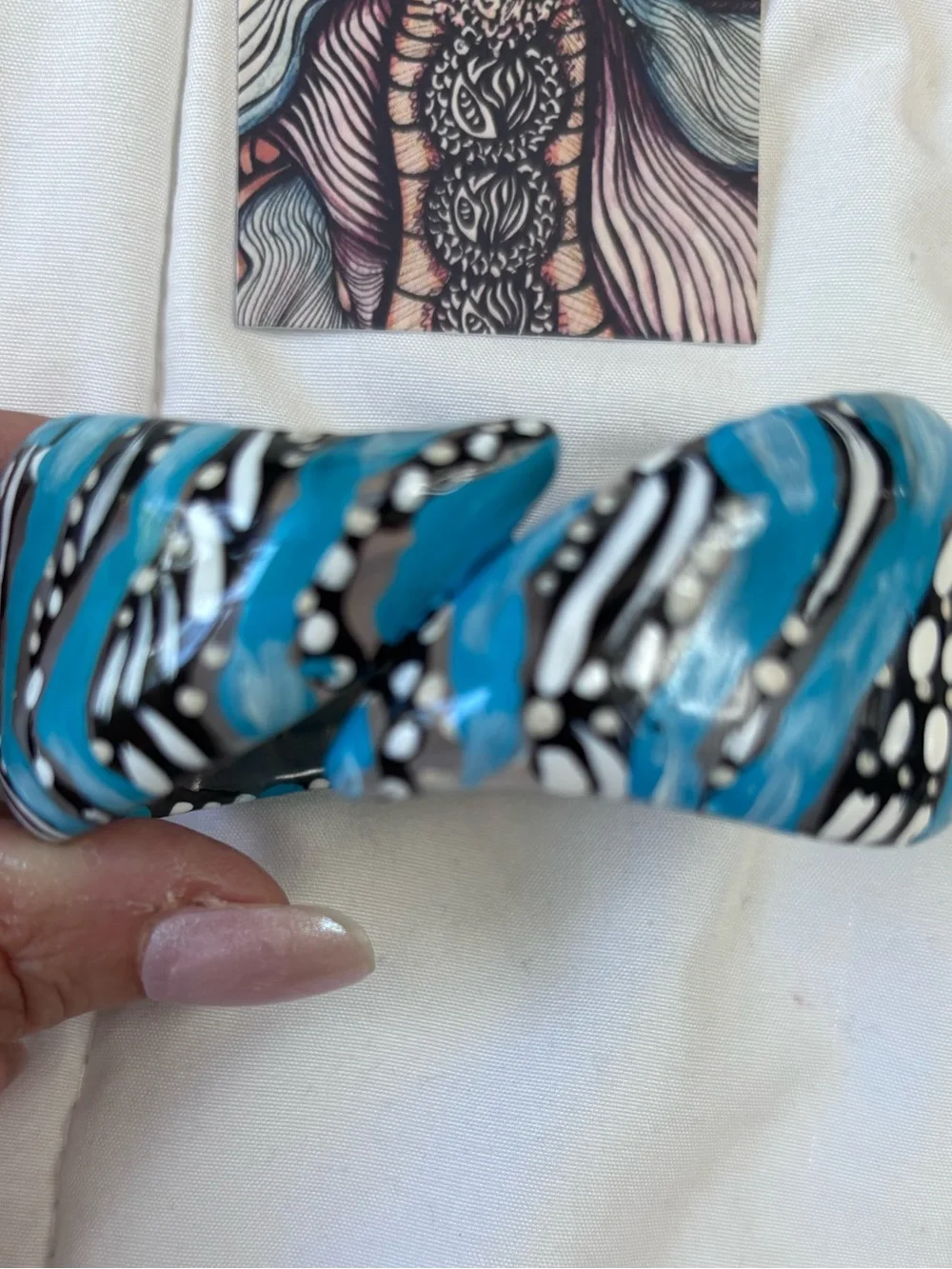 Hand-Painted Turquoise Resin Bangle Bracelet - Women Jewelry